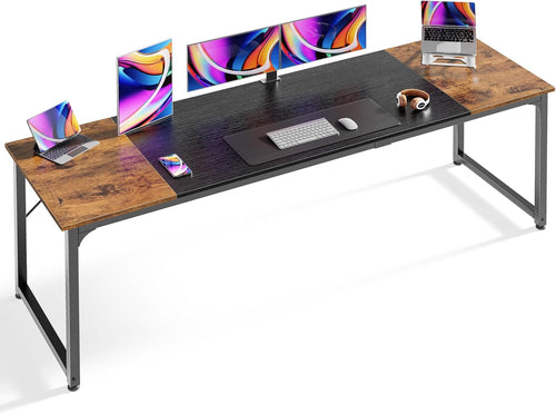 80 Inch Rustic Brown And Black Gaming Desk With Storage