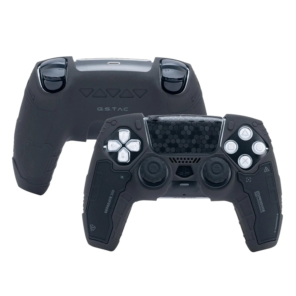 GeekShare Black Controller Skin Set for PS5 Wireless Controller with 2 Thumb Grip Caps and 2 Stickers,PS5 Protective Cover