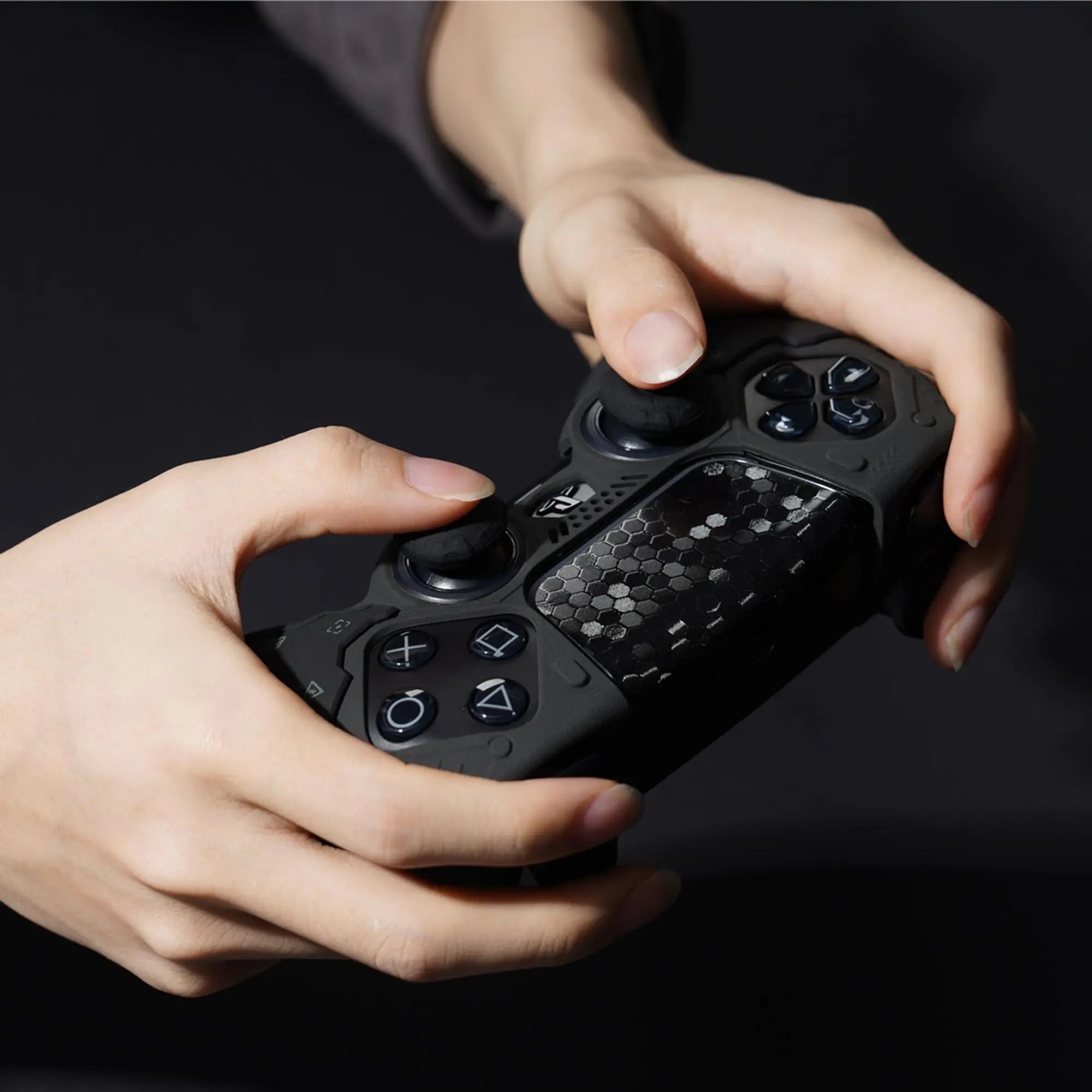 GeekShare Black Controller Skin Set for PS5 Wireless Controller with 2 Thumb Grip Caps and 2 Stickers,PS5 Protective Cover