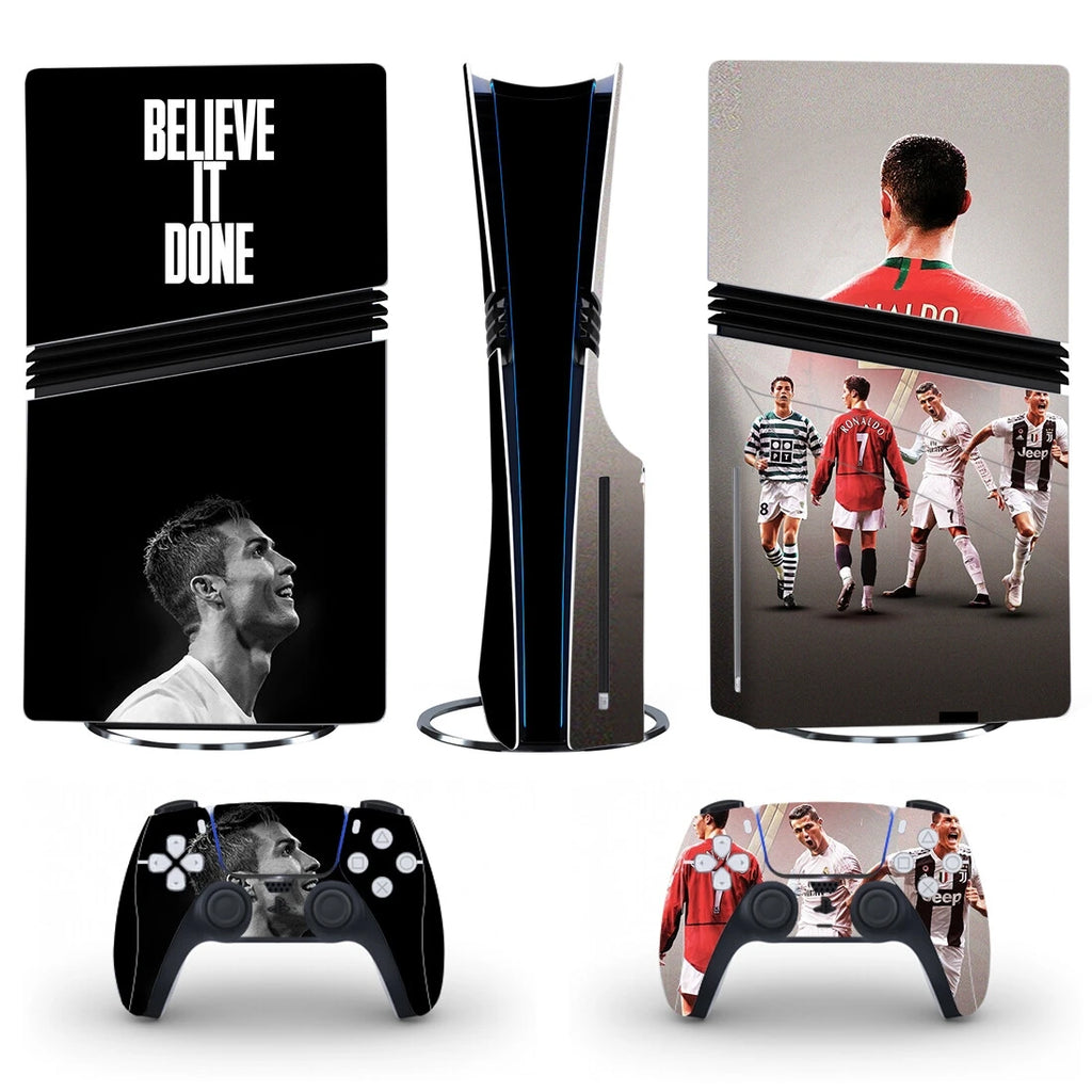 New Football Star PS5 Pro Disc Digital Skin Sticker Decal for Console and 2 Controllers PS5 Pro Skin Vinyl