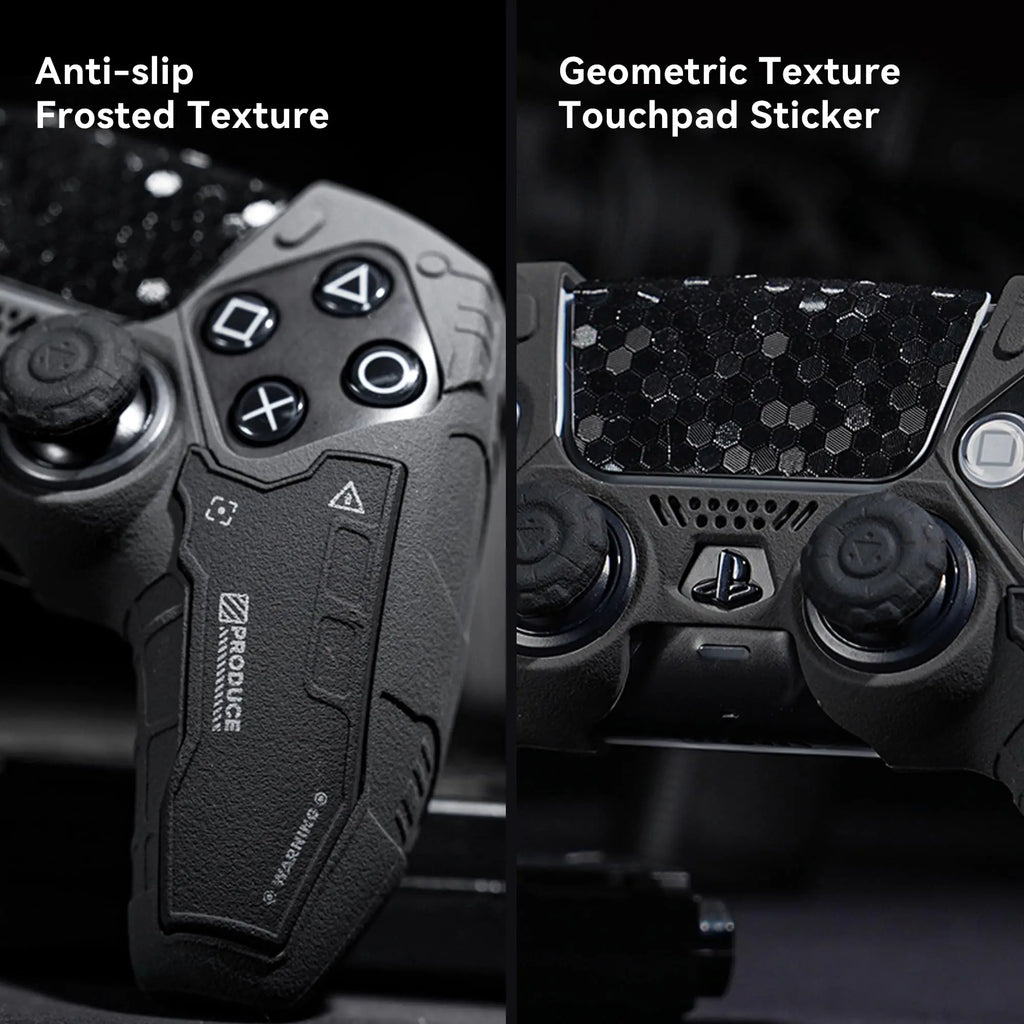 GeekShare Black Controller Skin Set for PS5 Wireless Controller with 2 Thumb Grip Caps and 2 Stickers,PS5 Protective Cover