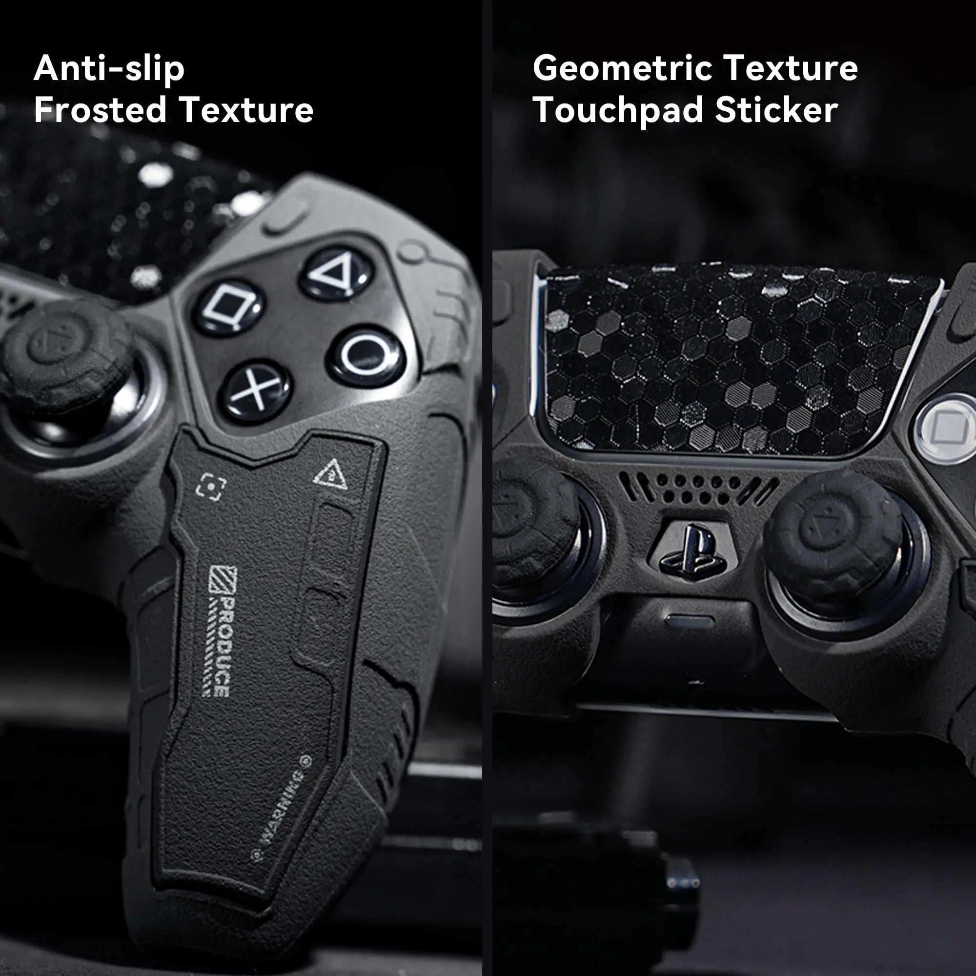 GeekShare Black Controller Skin Set for PS5 Wireless Controller with 2 Thumb Grip Caps and 2 Stickers,PS5 Protective Cover