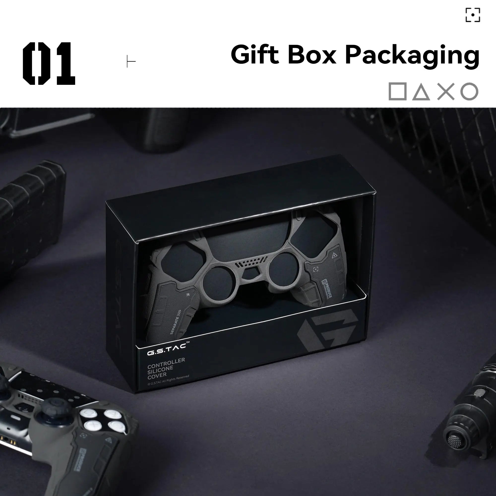 GeekShare Black Controller Skin Set for PS5 Wireless Controller with 2 Thumb Grip Caps and 2 Stickers,PS5 Protective Cover