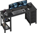 55 Inch Gaming Desk With Fabric Drawers And Shelves Black